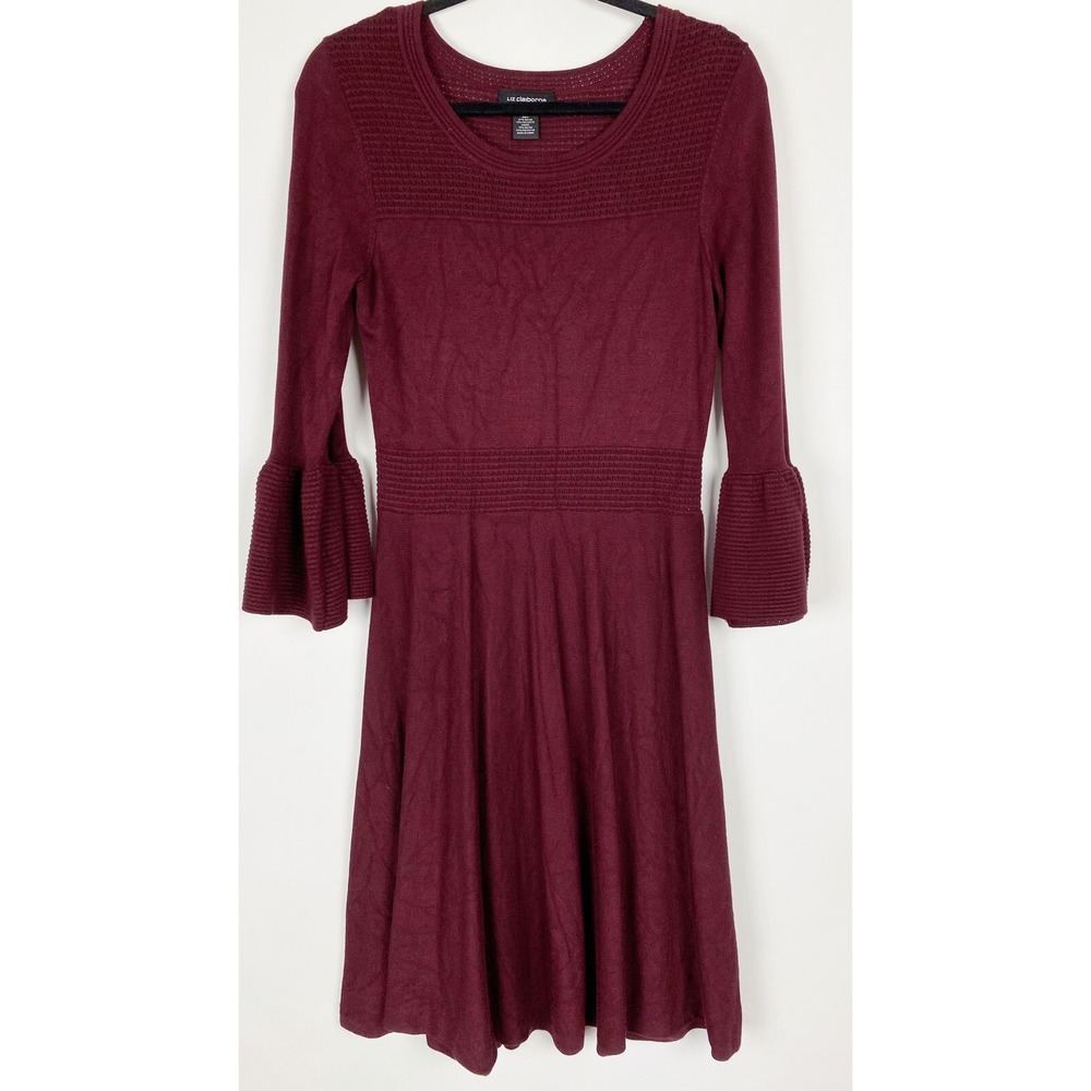 Liz Claiborne‎ Burgundy Bell Sleeve Sweater Dress Womens Size L